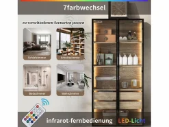 Columna De Baño|Mueble de baño con 2 puertas, 2 cajones grandes, LED integrado, MDF, madera clara, 73x36x155 cm
