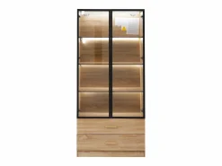 Hauss Spole Mueble De Pared Para Baño|Mueble de baño con 2 puertas de cristal y 2 cajones, LED incluido, cuerpo natural claro - 75x34,5x170cm