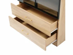 Hauss Spole Mueble De Pared Para Baño|Mueble de baño con 2 puertas de cristal y 2 cajones, LED incluido, cuerpo natural claro - 75x34,5x170cm
