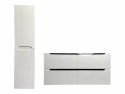 Vente-unique Mueble de baño con doble lavabo y columna, 120 cm, , SELITA Blanco New