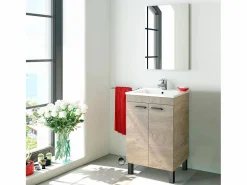 Mueble de baño con espejo y lavabo Essens roble Alaska Color natural oscuro Hot