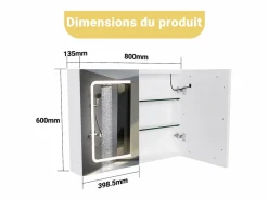Mueble de baño con espejo LED, enchufe e interruptor con sensor - 80x13,5x60 cm^