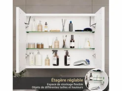 Mueble de baño con espejo LED, enchufe e interruptor con sensor - 80x13,5x60 cm^