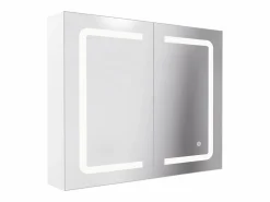 Mueble de baño con espejo LED, enchufe e interruptor con sensor - 80x13,5x60 cm^