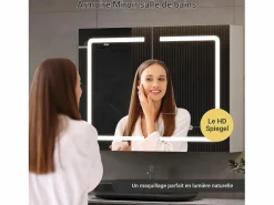 Mueble de baño con espejo LED, enchufe e interruptor con sensor - 80x13,5x60 cm^