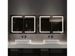 Mueble de baño con espejo LED, enchufe e interruptor con sensor - 80x13,5x60 cm^