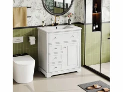 ModernLuxe Mueble De Baño Simple|Mueble de baño con lavabo de cerámica - 1 puerta y 3 cajones - (grifo no incluido)