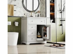 ModernLuxe Mueble De Baño Simple|Mueble de baño con lavabo de cerámica - 1 puerta y 3 cajones - (grifo no incluido)