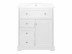 ModernLuxe Mueble De Baño Simple|Mueble de baño con lavabo de cerámica - 1 puerta y 3 cajones - (grifo no incluido)