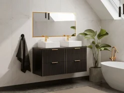Vente-unique Mueble De Baño Con Doble Lavabo|Mueble de baño con lavabo sobre encimera, , 120 cm de ancho, ZEVARA