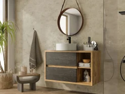 Vente-unique Mueble de baño con lavabo redondo, natural y antracita, 100 cm, TIKITIKI Color natural claro Clearance
