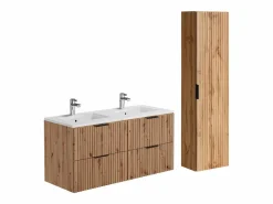 Vente-unique Mueble de baño con lavabo encastrado y columna, Natural claro, An120 cm, ZEVARA Color natural claro