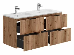 Vente-unique Mueble de baño con lavabo encastrado y columna, Natural claro, An120 cm, ZEVARA Color natural claro