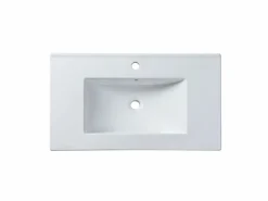 Vente-unique Mueble De Baño Simple|Mueble de baño con lavabo individual suspendido estriado azul, Ancho 80 cm, PAVANI