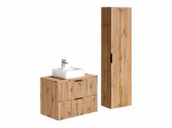 Vente-unique Conjunto De Baño|Mueble de baño con lavabo sobre encimera y columna natural claro, An80 cm, ZEVARA