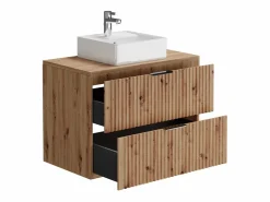 Vente-unique Conjunto De Baño|Mueble de baño con lavabo sobre encimera y columna natural claro, An80 cm, ZEVARA