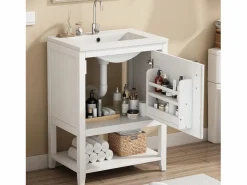 Mueble de baño con lavabo simple - 1 estante abierto y 1 puerta - 61 x 47 x 87 cm - Madera MDF -^Merax Online