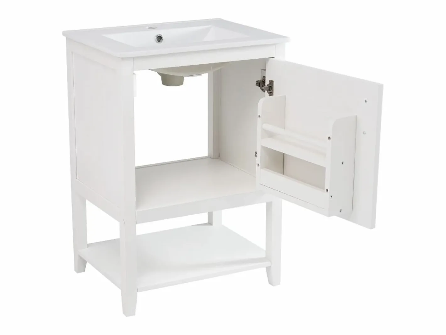 Mueble de baño con lavabo simple - 1 estante abierto y 1 puerta - 61 x 47 x 87 cm - Madera MDF -^Merax Online