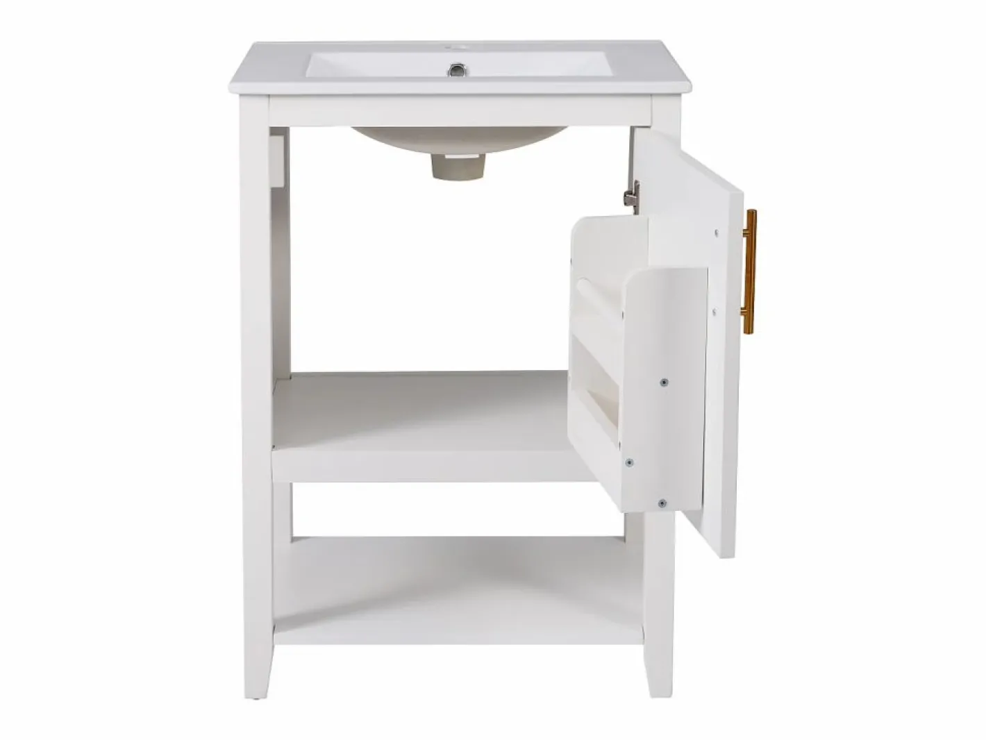Mueble de baño con lavabo simple - 1 estante abierto y 1 puerta - 61 x 47 x 87 cm - Madera MDF -^Merax Online