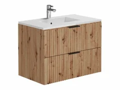 Mueble de baño con lavabo para empotrar y columna, Natural claro, An80 cm, ZEVARA^Vente-unique Best
