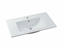Vente-unique Mueble De Baño Simple|Mueble de baño con LEDs, lavabo empotrado, blanco y natural oscuro, 80 cm, POZEGA