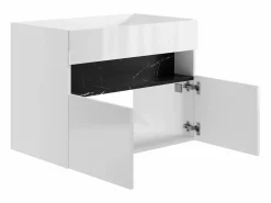 Vente-unique Mueble de baño con luces LED - Blanco y negro efecto mármol - Ancho 80 cm - POZEGA Negro / Blanco Sale