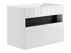 Vente-unique Mueble de baño con luces LED, lavabo empotrable, blanco y negro mármol, 80 cm, POZEGA Negro / Blanco Best