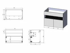 Vente-unique Mueble de baño con luces LED, lavabo empotrable, blanco y negro mármol, 80 cm, POZEGA Negro / Blanco Best