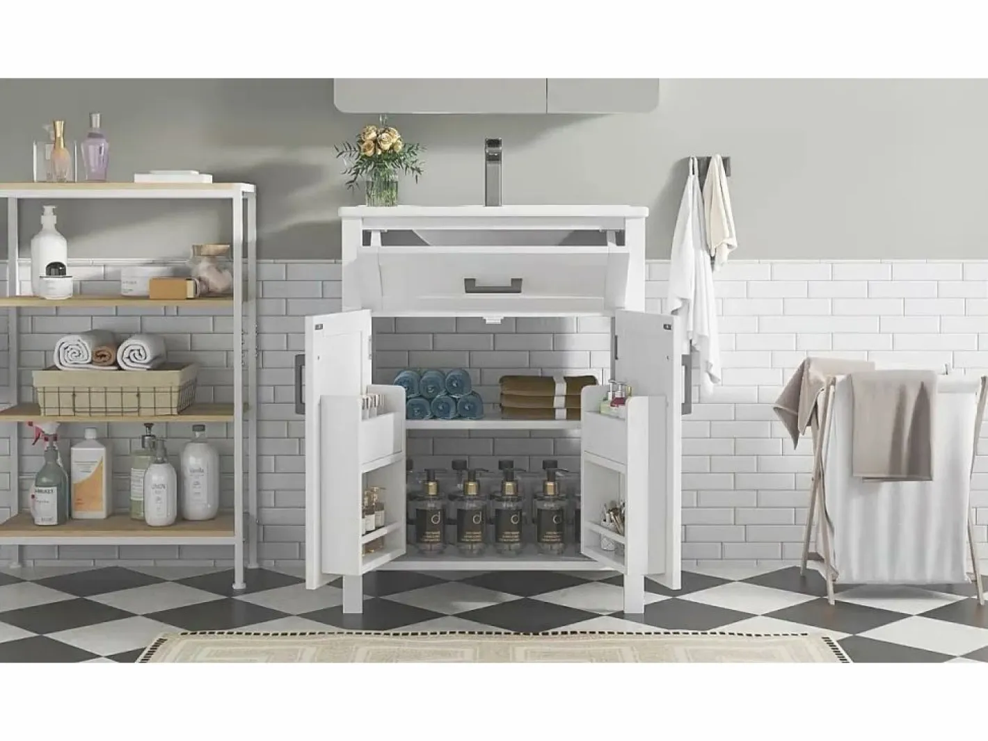 Mueble de baño con patas - con lavabo de cerámica - 2 puertas - (grifo no incluido)^ModernLuxe Best