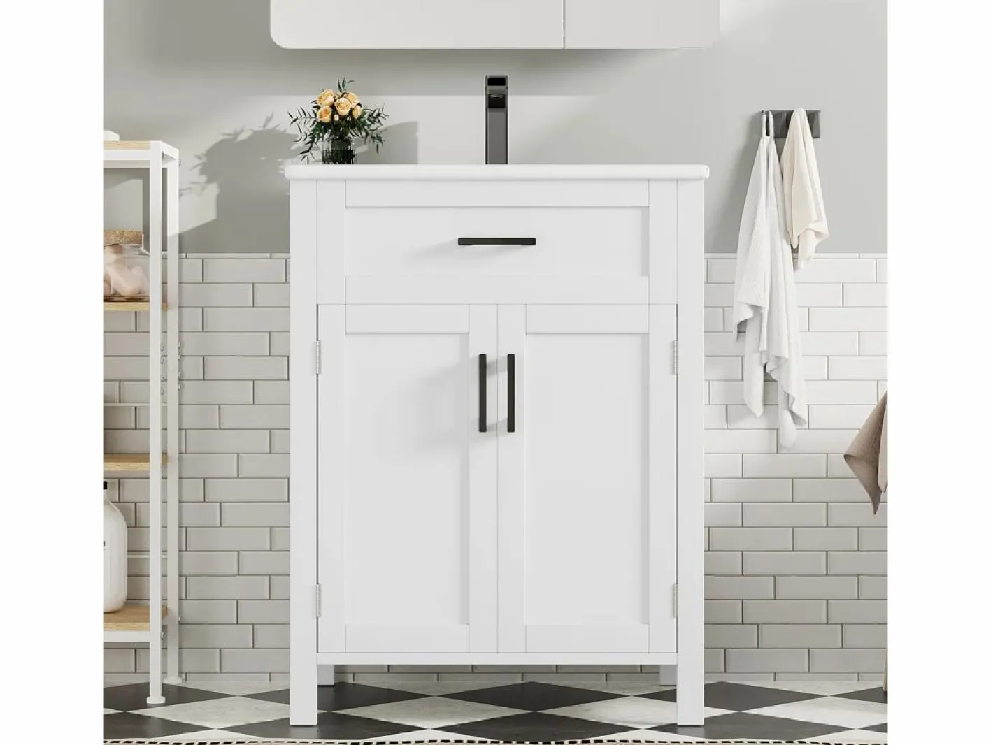Mueble de baño con patas - con lavabo de cerámica - 2 puertas - (grifo no incluido)^ModernLuxe Best