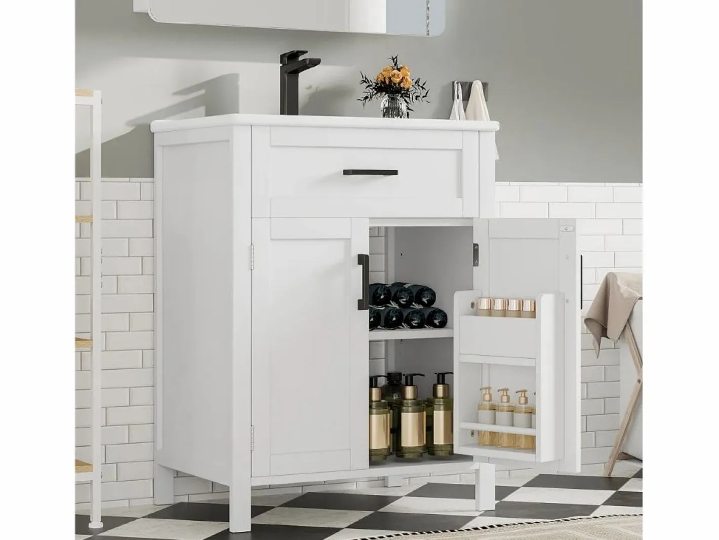 Mueble de baño con patas - con lavabo de cerámica - 2 puertas - (grifo no incluido)^ModernLuxe Best
