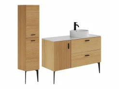 Vente-unique Mueble de baño con pies con lavabo de apoyo redondo y columna - 120 cm - SARONE Color natural claro New