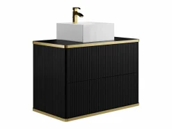Vente-unique Mueble De Baño Simple|Mueble de baño con ribete dorado y lavabo sobre encimera, , 80 cm, KELIZA