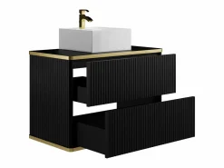 Vente-unique Mueble De Baño Simple|Mueble de baño con ribete dorado y lavabo sobre encimera, , 80 cm, KELIZA