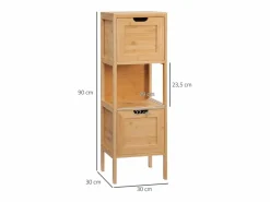 Mueble de baño de bambú con 2 cajones, diseño rústico, con sistema de seguridad, blanco (30 x 30 x 90 cm) Marru00f3n Online