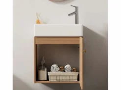 Merax Mueble De Baño Simple|Mueble de baño de un seno, mueble bajo con lavabo de cerámica - 46 x 26 x 56 cm - Madera MDF - Natural