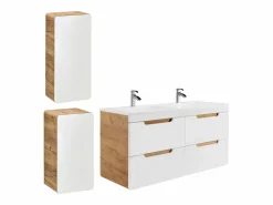 Mueble de baño doble lavabo color natural y blanco con columnas, L120 cm, ARUBA^Vente-unique Discount
