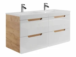Mueble de baño doble lavabo color natural y blanco con columnas, L120 cm, ARUBA^Vente-unique Discount