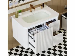 ModernLuxe Mueble de baño empotrado - 80,5x47,5x51 cm - con lavabo de cerámica - 4 cajones - con LED - Blanco Outlet