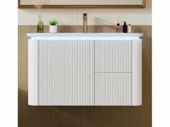 ModernLuxe Mueble de baño empotrado - 80,5x47,5x51 cm - con lavabo de cerámica - 4 cajones - con LED - Blanco Outlet