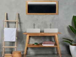 Vente-unique Mueble De Baño Con Doble Lavabo|Mueble de baño en de madera de teca con doble lavabo - 120 x 55 cm - BOBOTSARI