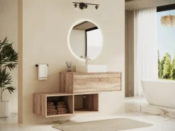 Mueble de baño en tono natural claro con lavabo redondo, 1 cajón y 2 estantes, TEANA^Vente-unique New
