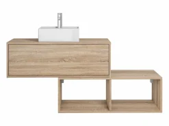 Mueble de baño en tono natural claro con lavabo redondo, 1 cajón y 2 estantes, TEANA^Vente-unique New