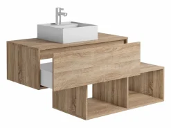 Mueble de baño en tono natural claro con lavabo redondo, 1 cajón y 2 estantes, TEANA^Vente-unique New