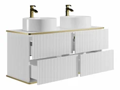 Vente-unique Mueble De Baño Con Doble Lavabo|Mueble de baño estriado con ribete dorado, doble lavabo para colocar, 120 cm, KELIZA
