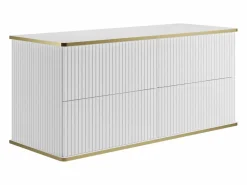 Vente-unique Mueble De Baño Con Doble Lavabo|Mueble de baño estriado con ribete dorado, doble lavabo para colocar, 120 cm, KELIZA