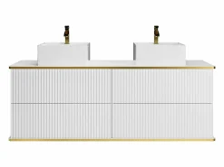 Mueble de baño estriado con ribete dorado, dos lavabos, 150 cm, KELIZA^Vente-unique Online