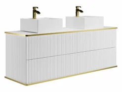 Mueble de baño estriado con ribete dorado, dos lavabos, 150 cm, KELIZA^Vente-unique Online