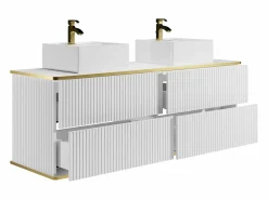 Mueble de baño estriado con ribete dorado, dos lavabos, 150 cm, KELIZA^Vente-unique Online