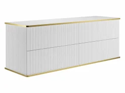 Mueble de baño estriado con ribete dorado, dos lavabos, 150 cm, KELIZA^Vente-unique Online
